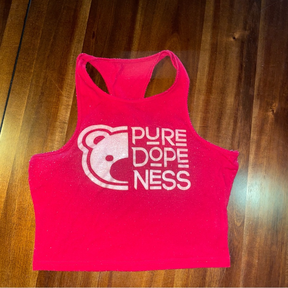 Red Crop Top with Graphic Print ‘PURE DOPE NESS’